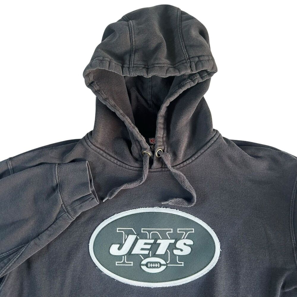 Vintage New York Jets Graphic Hoodie Men’s Medium Black Fleece Pullover Logo NFL
